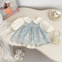 Booccasion Girls 2T 2pc Blue Floral Dress & White Long Sleeve Bodysuit Set