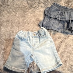Jumping Beans Girls Blue Denim Shorts 18-24M Elastic Waist Button Cotton