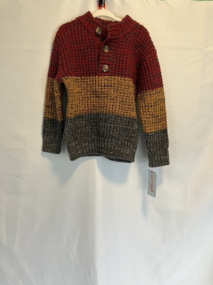 Cat & Jack Boys Chunky Knit Pullover Sweater Red Yellow Gray 4T NWT