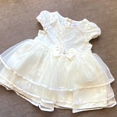 Baby Biscotti 3-6M White Fit & Flare Tulle Dress Sequin Bow Button Back