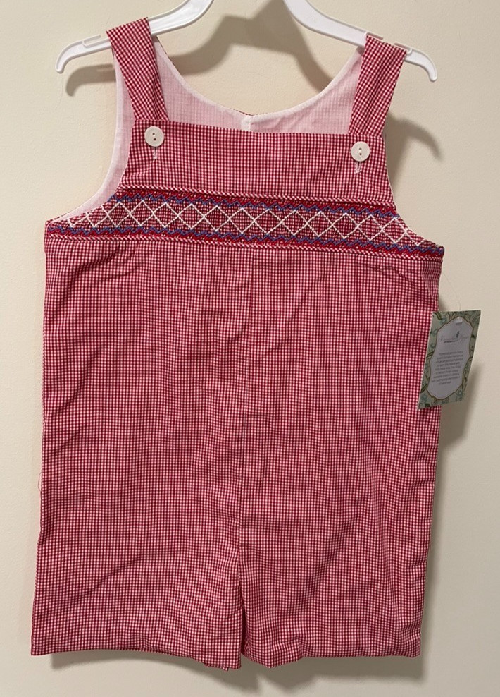 NWT Remember Nguyen Red White Blue Smocked Jon Jon / Shortall Boy’s Size 4T