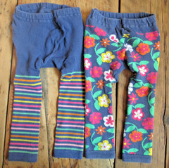 Doodle Pants Lot Medium 12-18 Months Cotton Stretch Leggings Floral Stripe Blue