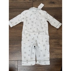 Petite Plume Pajamas Brushed Cotton Classic Romper White Snowflake Sz 6-12m NWT