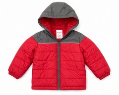 Gymboree Toddler Puffer Jacket Hooded Red Gray Zip Coat 2T 3T Winter