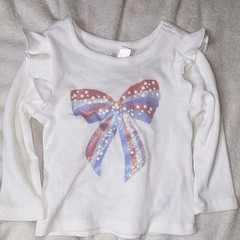 Nannette Girls 12M White Ribbed Knit Long Sleeve T-Shirt Ruffle Bow Glitter