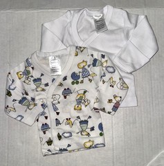 BAMBINI 2 piece tee shirt set white/blue ANIMALS PLAYING motif size NEWBORN