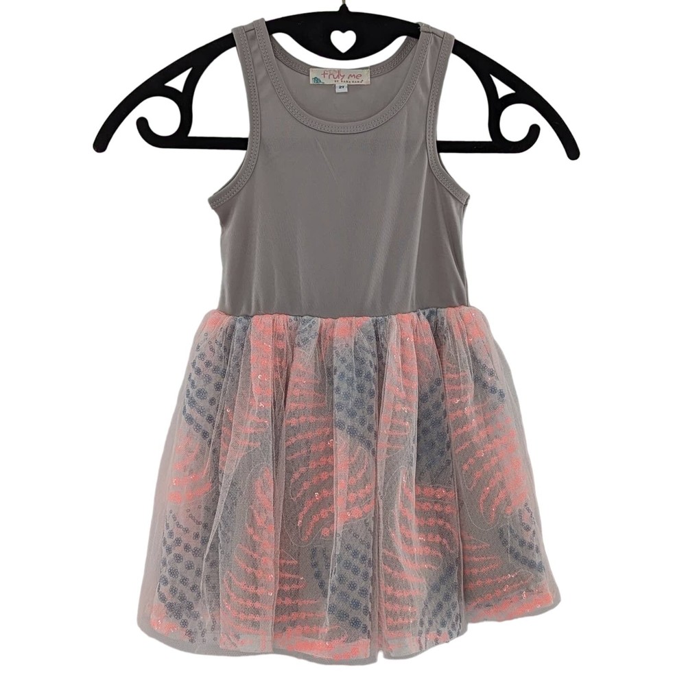 Girls Tulle Dress Pink Grey Truly Me by Sara Sara Size 2T