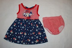 Baby Girls MINNIE MOUSE SLEEVELESS DRESS & BLOOMERS Red White Navy Blue 3-6 MO
