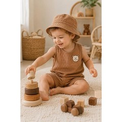 Bearpaw Kids 3 Piece Outfit Set 4T Muslin Tank Shorts Hat Bear Patch Toddler