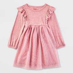 Cat & Jack Girls Dusty Pink Ribbed Ruffle Tulle Tutu Dress 2T Long Sleeve