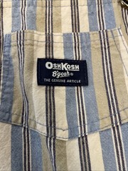 Vtg Oshkosh B’gosh Stripe Cotton Shortalls Blue Tan White Sz 6 Clover Button.Zip