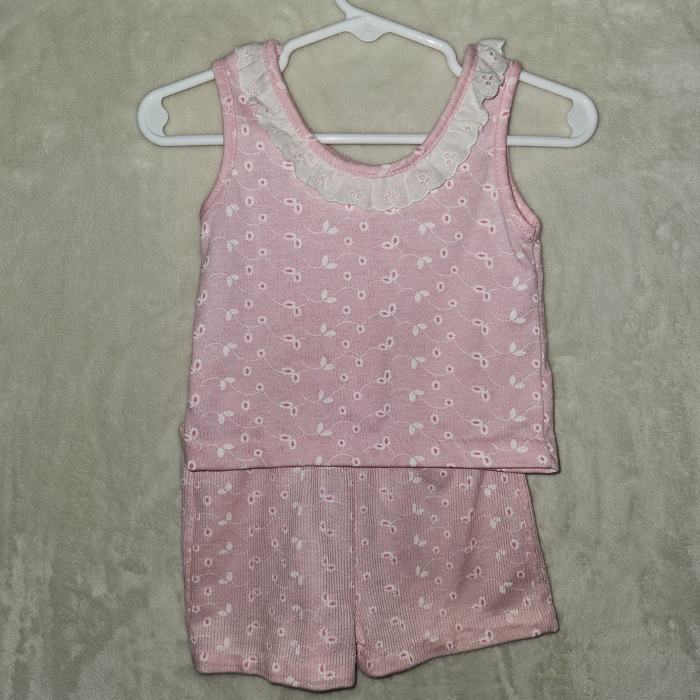 Vintage Toddle Time JC Penney Floral Pink Sleeveless Shirt Shorts Set Size 1 2pc