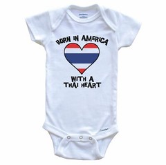 Born In America With A Thai Heart Baby Bodysuit Thailand Flag Baby Bodysuit