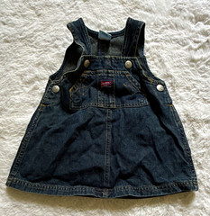 Vintage Old Navy Denim Overall Dress 6-12 Months Blue Sleeveless Pockets Button