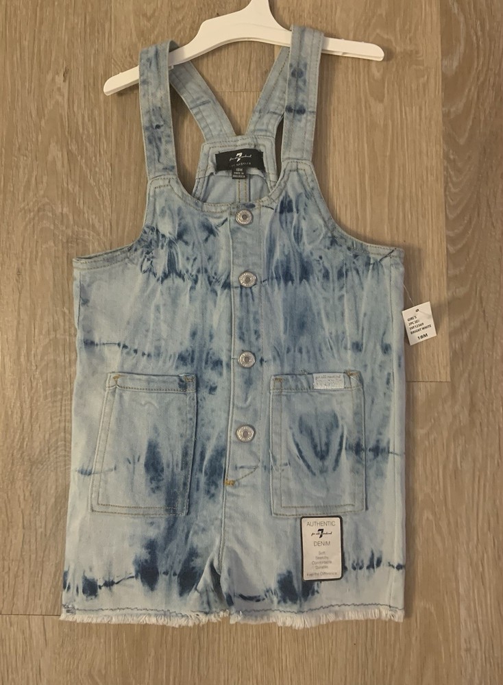 (NWT) 7 For All Mankind Girl’s Size 18 Months Blue Denim Fringed Bottom Shortall