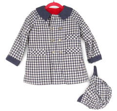VTG LITTLE ONE By JOHNSTON Blue GINGHAM Fleece Lining BUTTON-UP Jacket w/Cap 4T
