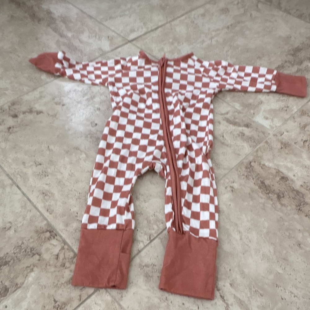 Baby Toddler Unisex Check Zip Coverall One-Piece Long Sleeve 12-18M Brown
