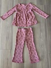 Carter’s 2 Piece Set Flared Pants Top Pink Heart Cotton Girls 2T Boho 70s Hippie