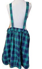 Vintage Jumper Dress Womans Plaid Pinafore Green Blue LG-XL 1970’S Mid-Length