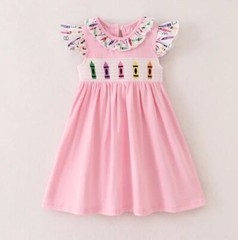 NEW Boutique Back to School Smocked Crayon Girls Pink Sleeveless Dress