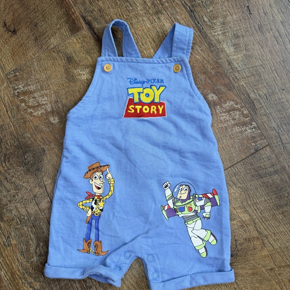 Disney Pixar Toy Story Baby Woody and Buzz Adjustable Overalls 6-9 months Blue