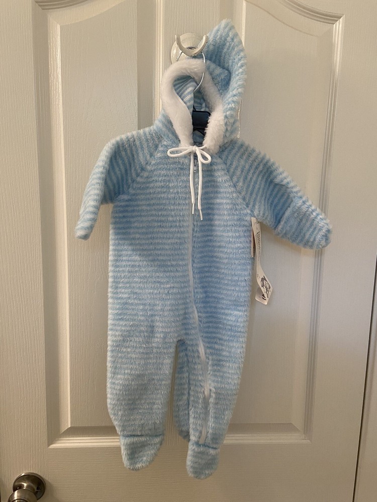 Vintage Bundles by Sterncraft Hooded Pram Suit Blue Striped USA Size Medium TAGS