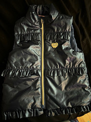 Juicy Couture Kids 24M Navy Blue Puffer Vest Full Zip Ruffle Trim Logo
