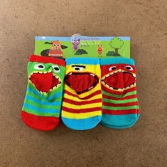 Toddler Size 2-4Years Coloful Monster Print Cotton Blen Socks 3 Pair NWT