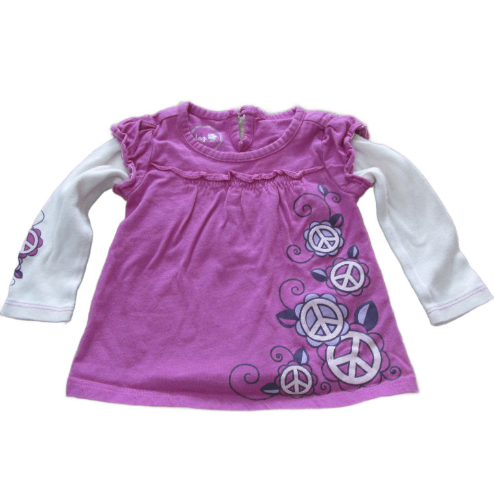 Greendog Pullover T Shirt Infant Girls Size 3-6M Purple White Long Sleeve Peace