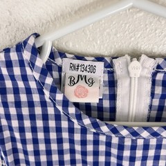 BMG Apple Applique Royal Blue Smocked Gingham Dress Lace Toddler Girls Size S 3T