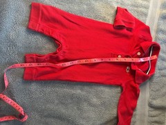 Vineyard Vines baby romper 3M in classic red with signature whale logo.