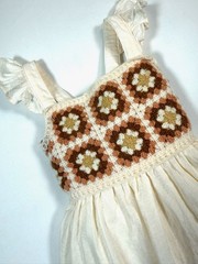 HAUTE HIPPIE Girls Boho Crochet Dress Cream 12M Cottagecore Granny Squares Retro