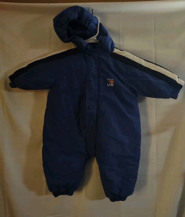 Vtg Nautica Baby Infant Snow Suit Bunting Flag Blue Unisex Girl Boy Winter 6-12