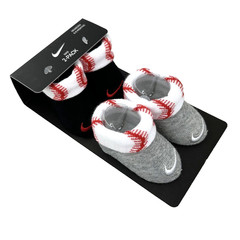 Nike Baby 2 Pk Grey Black Ankle Cotton Baseball Cuffed Booties Sock Set 0-6 MO