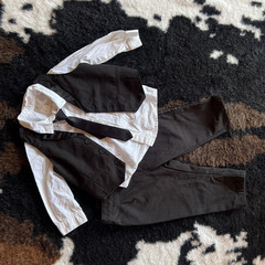 H&M Boys 4pc Formal/Wedding Pants Set Vest Shirt Tie Black/White EUR 80