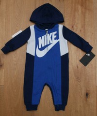 Nike Baby Boy Hooded Coverall ~ Blue, Navy Blue & White ~ Size 6M