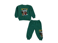 AyaKids Panda Character Sweatshirt Pants Set Green Gold Graphic Toddler