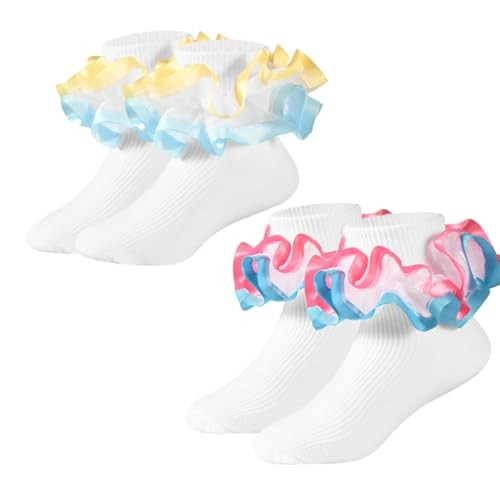 Baby Blue Fancy Ruffle Socks for Toddler Girls Two Tone 4-6 Years Two-tone 02