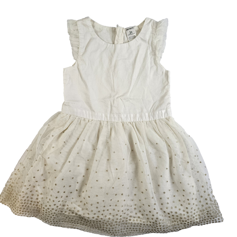 Carter’s Dress Girls Size 3T White 100% Cotton Body/Lining Polyester Mesh