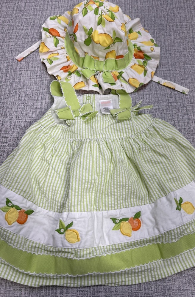Baby Girl Gymboree 6-12 Month Lemon Orange Bumblebee Swing Dress Hat Green Vtg