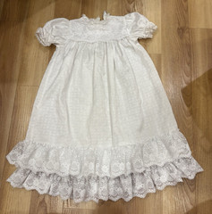 Vintage Madonna White Lace Christening Dress 0-6 Months Puff Sleeve, USA Made
