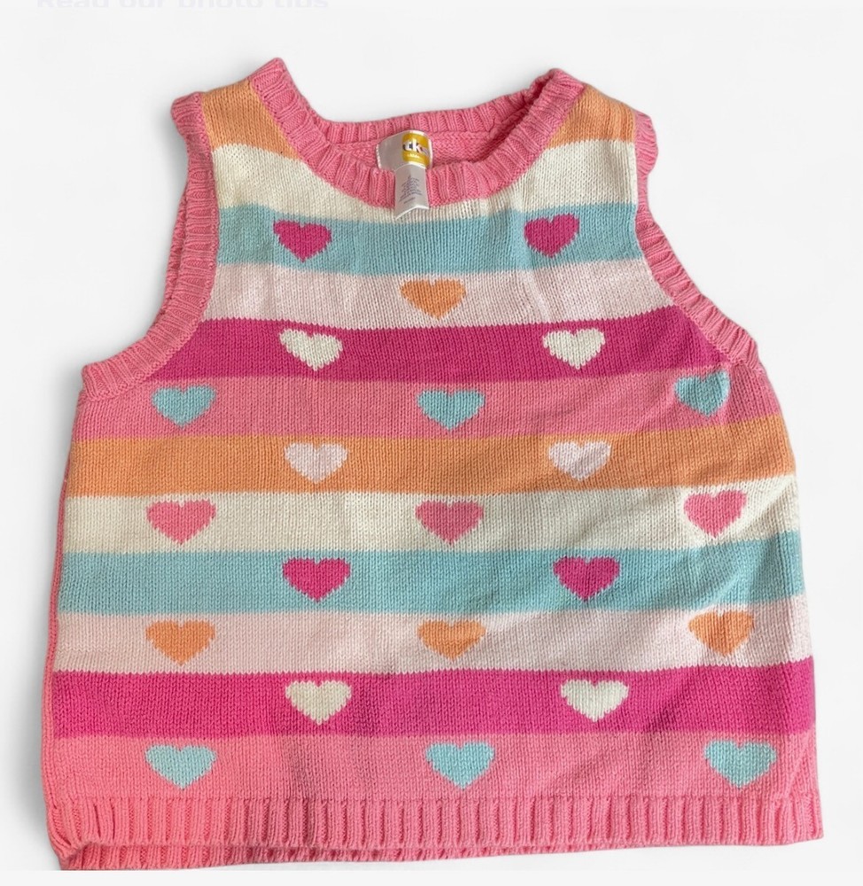 TKS Kids Pink Multi Color Hearts Knit Sweater Vest Size 3T Kidcore Preppy