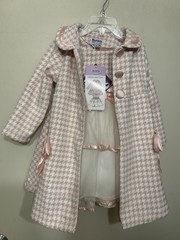 Dress And Coat Set, Pink, Boucle, With Satin Bows, Toddler Girls 3T Warm