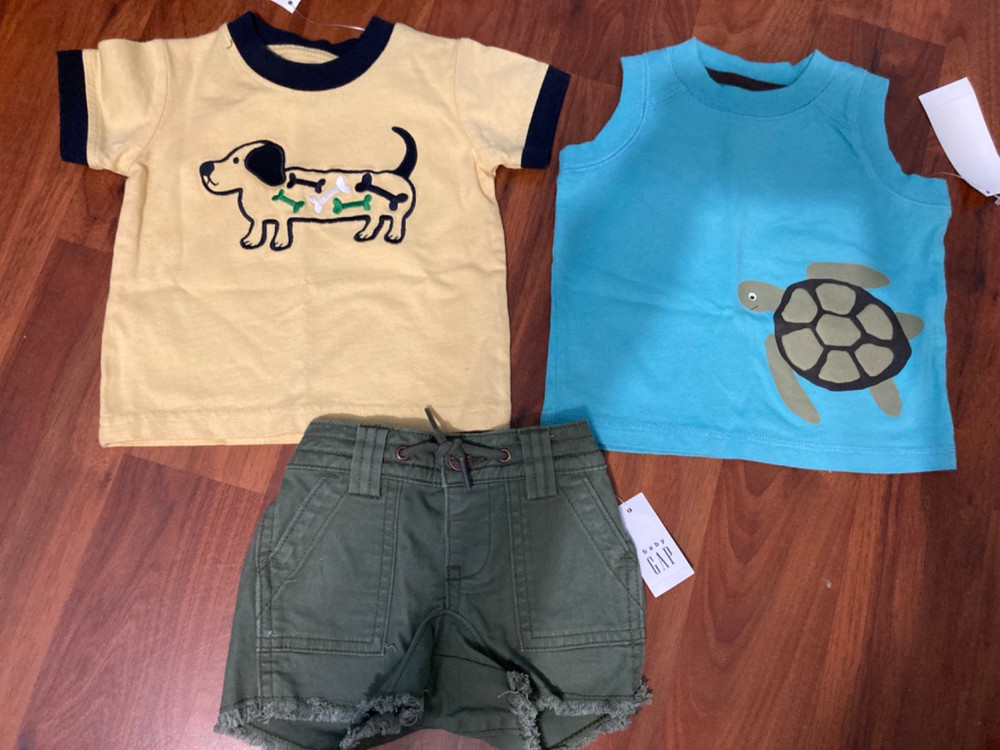 3 6 M BABY GAP Gymboree 3pc LOT BUNDLE Turtle Shirt Olive Green Jean Shorts New