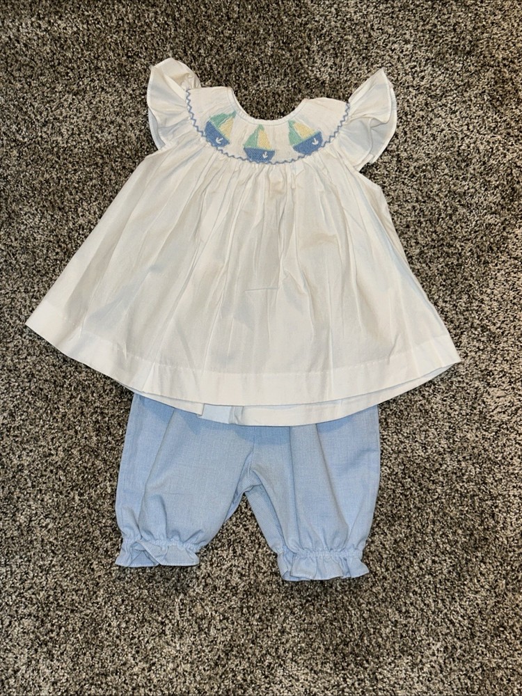 Mom & Me Smocked Sailboat Flutter Sleeve Outfit/Set 9 Months