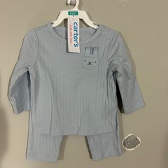 Carter’s Pajama Set Kids 3M Blue NEW Bunny Ribbed Knit 2pc Long Sleeve Outfit