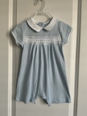 MAGNOLIA BABY-24M-Romper-Blue/White Polka Dot-Smock & Embroider-100% Pima Cotton