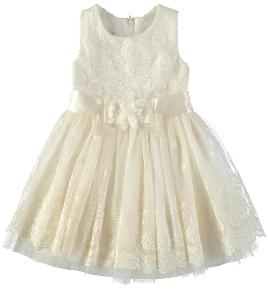 NWT Bonnie Jean Girls 3-6 Months Ivory Lace Floral Sleeveless Dress & Panties