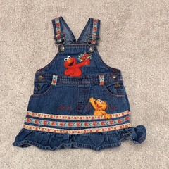 Girls Vintage 90’s Sesame Street Elmo Flowers for Zoe Denim Overall Dress Sz 24M