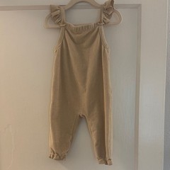 Zara Baby Ribbed Ruffle Strap One Piece Romper Tan Neutral